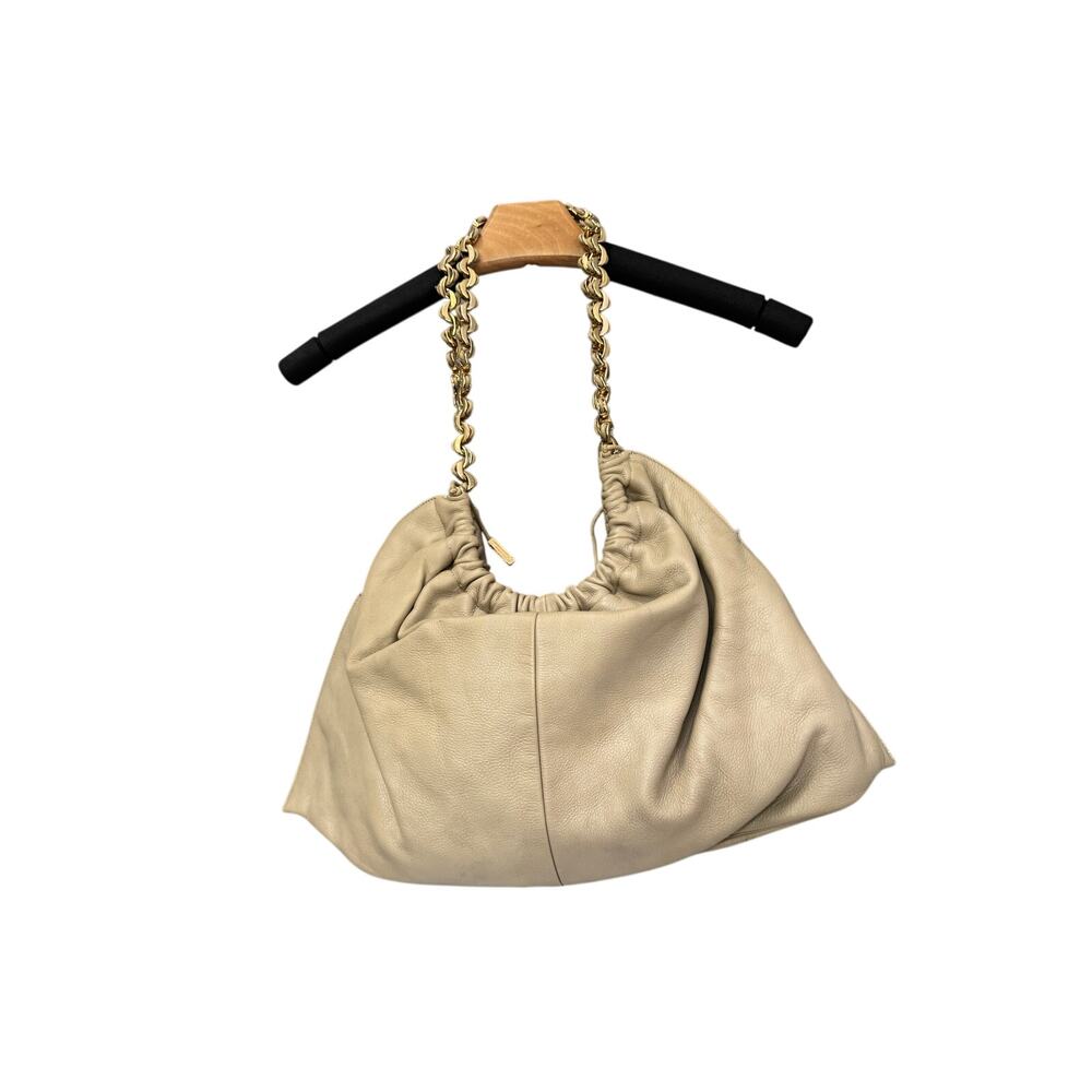 Vintage Gianni Versace Beige Leather Slouchy Chain Strap Hobo Bag